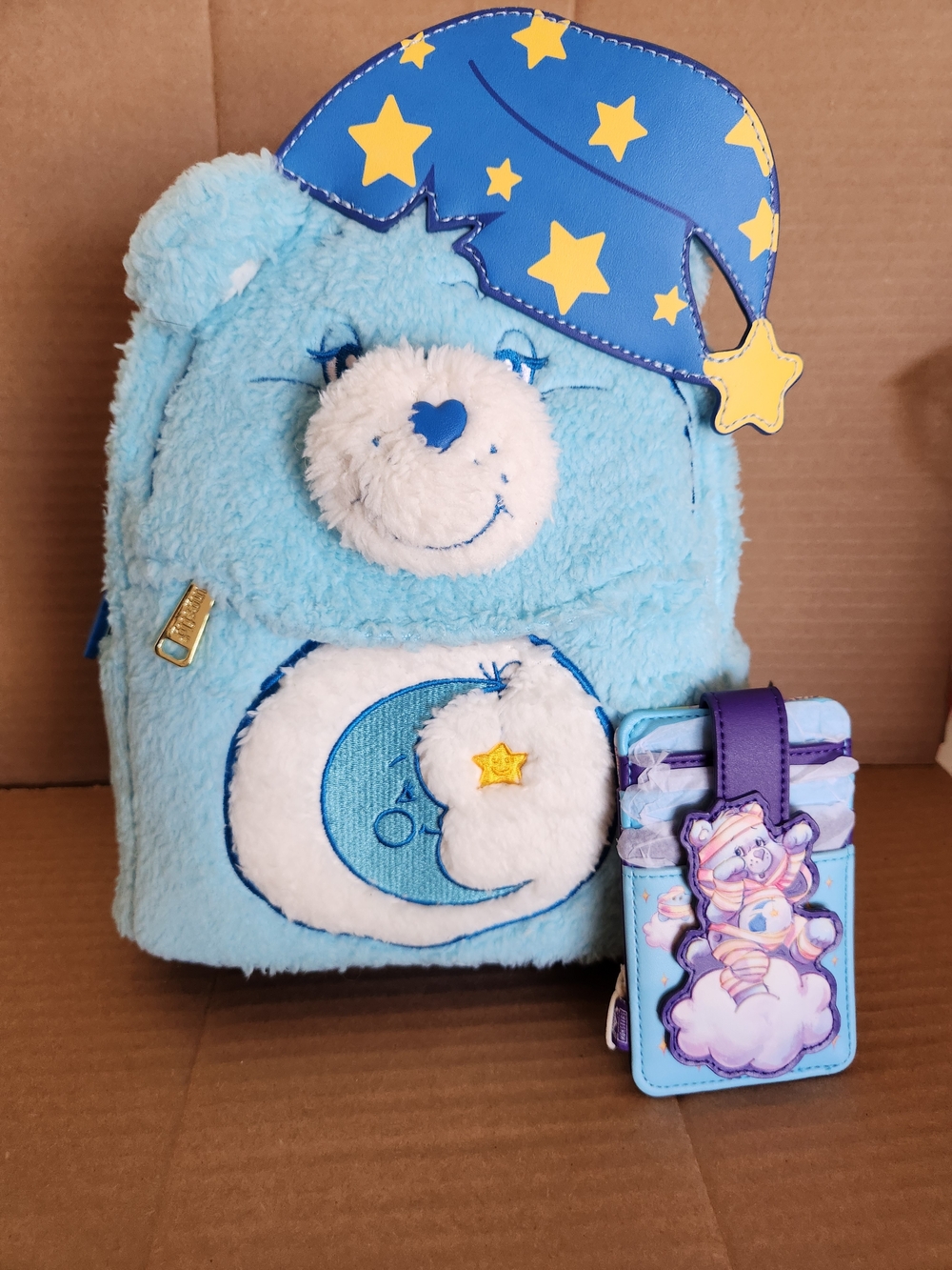 Loungefly Care Bears Bedtime Bear Plush Cosplay Mini Backpack And Cardholder